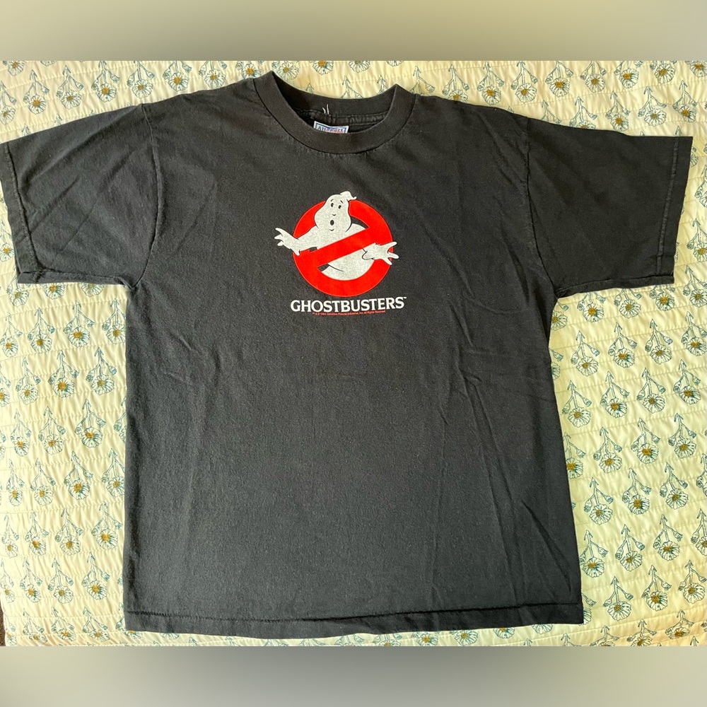 Vintage original ghostbusters movie tshirt Y XL Glitter black 1984
